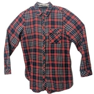 J Jill Denim Women's Blue/Red Plaid Tunic Button Shirt 100% Cotton Size Petite S